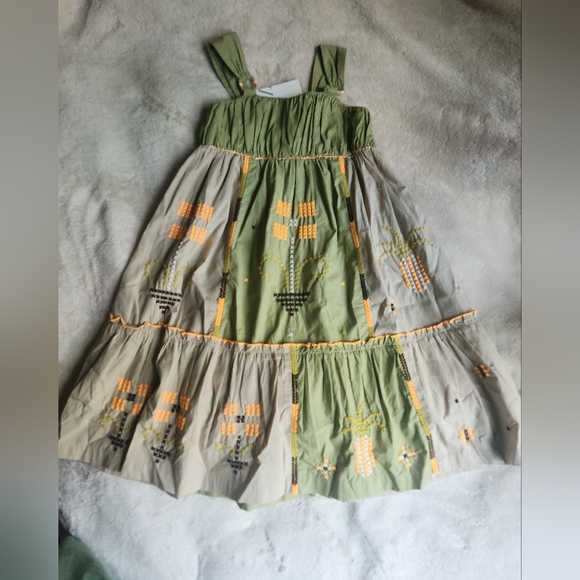 Zara Girls  Embroidered Strappy Dress Sizes 9 and; 11-12 Years Khaki - Picture 2 of 6